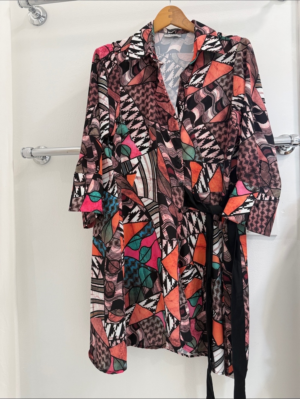 Mónica Schuster Abstract Geo-Print Shirt Midi Dress - Pink Multi